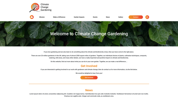 Screenshot of the Climate Change Gardening website