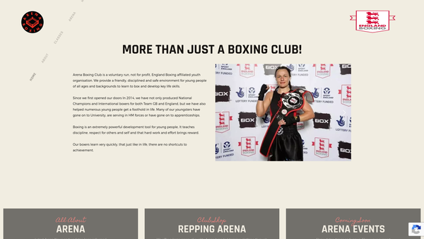 Screenshot of the Arena Bournemouth Amateur Boxing Club website