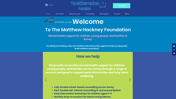 Screenshot of the The Matthew Hackney Foundation website