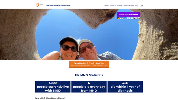 Screenshot of the Dean Fox MND Foundation website