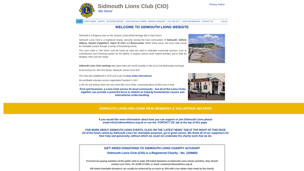 Screenshot of the Sidmouth Lions Club (CIO) website