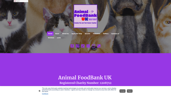 Screenshot of the Animal Foodbank UK website