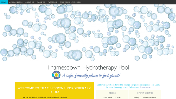 Screenshot of the Thamesdown Hydrotherapy Pool Association CIO website