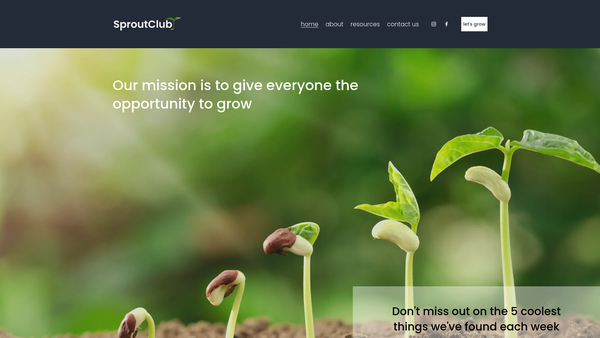 Screenshot of the Sproutclub website