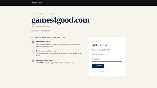 Screenshot of the Games 4 Good website