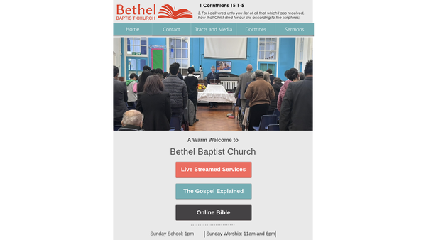 Screenshot of the Bethel Baptist Church (London) website