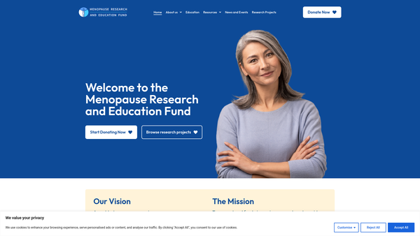 Screenshot of the Menopause Research And Education Fund website