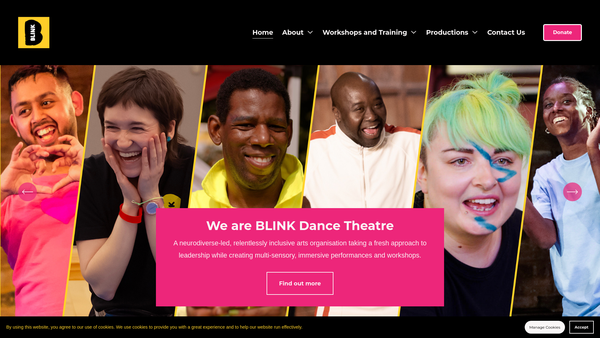Screenshot of the Blink Dance Theatre CIO website