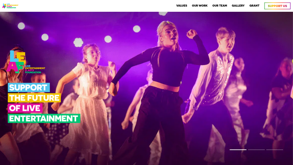 Screenshot of the Live Entertainment & Arts Foundation website
