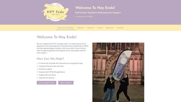 Screenshot of the Hull And East Riding Of Yorkshire Endometriosis Support website