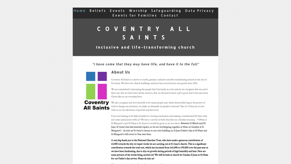 Screenshot of the The Parochial Church Council Of The Ecclesiastical Parish Of Coventry All Saints website