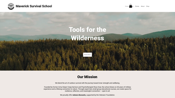 Screenshot of the The Maverick Survival School website