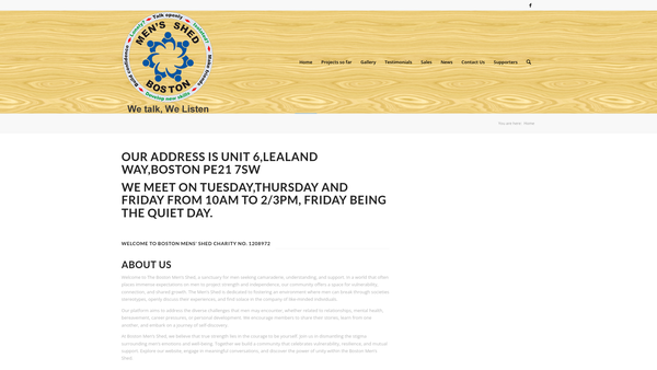 Screenshot of the Boston Men's Shed website