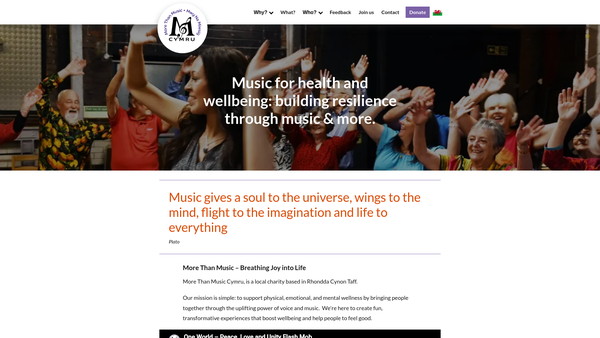 Screenshot of the More Than Music Cymru website