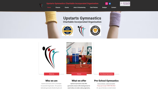 Screenshot of the Upstarts Gymnastics CIO website