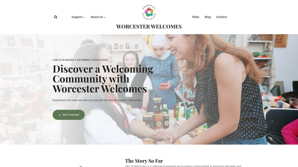 Screenshot of the Worcester City Welcomes Refugees website