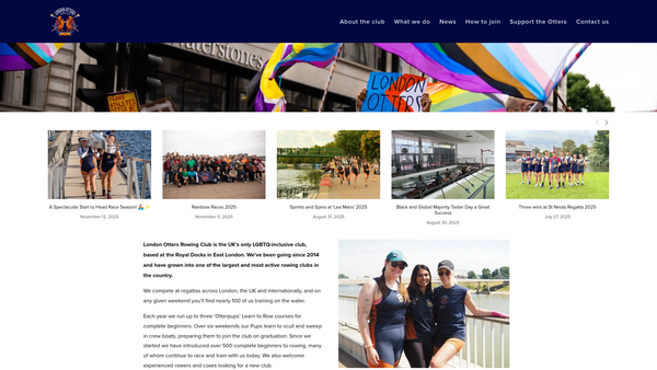 Screenshot of the London Otters Rowing Club Charitable Incorporated Organisation website