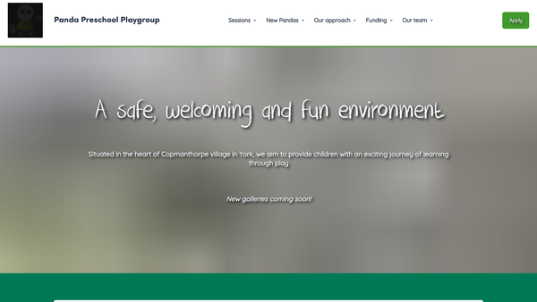 Screenshot of the Panda Preschool Playgroup CIO (York) website