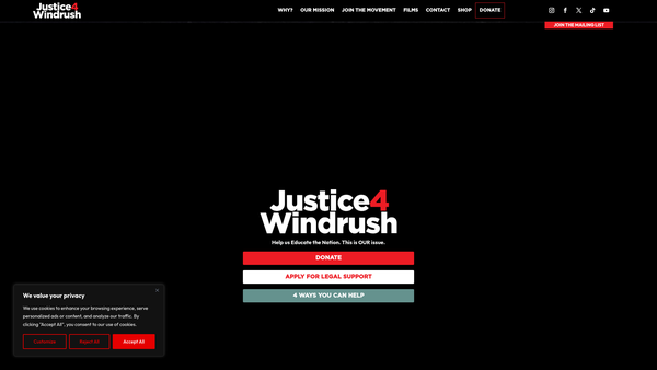 Screenshot of the Justice4 website
