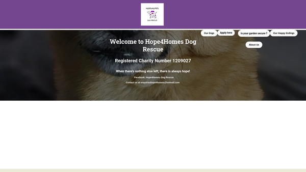 Screenshot of the Hope4homes Dog Rescue website