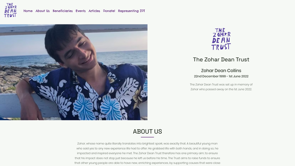 Screenshot of the The Zohar Dean Trust website
