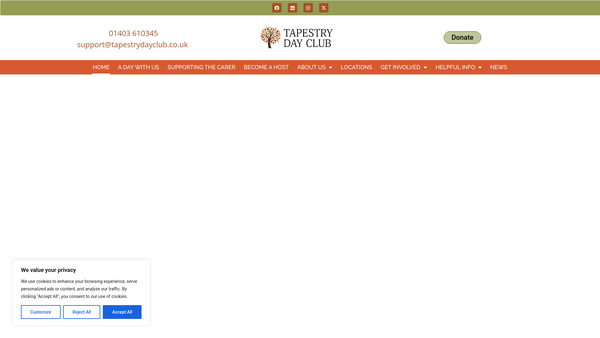 Screenshot of the Tapestry Day Club website