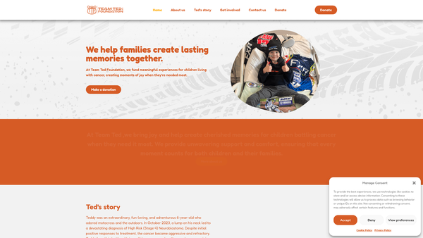 Screenshot of the Team Ted Foundation website