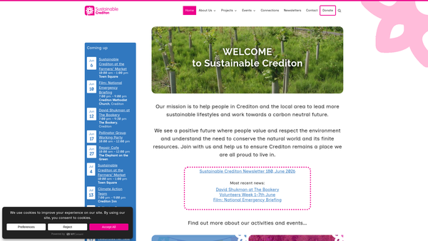 Screenshot of the Sustainable Crediton CIO website