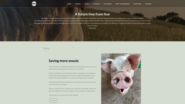 Screenshot of the Footprints Animal Sanctuary CIO website