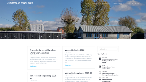 Screenshot of the Chelmsford Canoe Club website