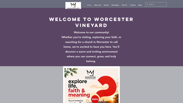 Screenshot of the Worcester Vineyard Church website