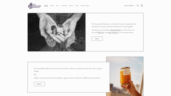 Screenshot of the The Sustainable Darkroom Ltd website