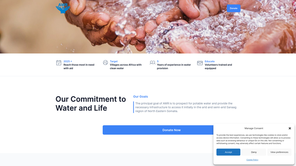 Screenshot of the Africa Water Relief website