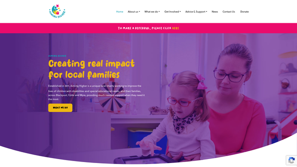 Screenshot of the Aiming Higher For The Disabled Community website