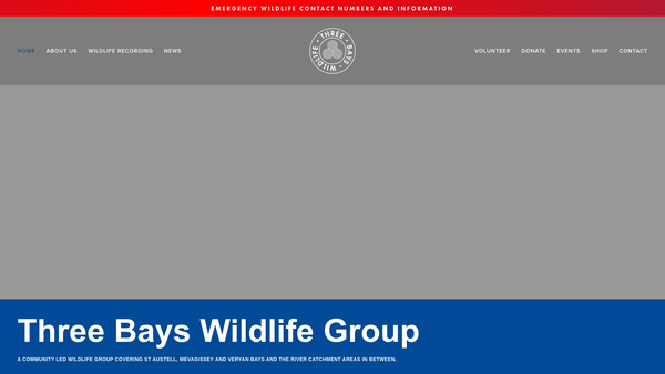 Screenshot of the Three Bays Wildlife Group website