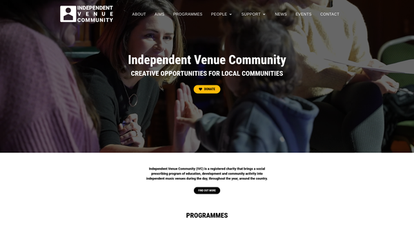 Screenshot of the Independent Venue Community CIO website