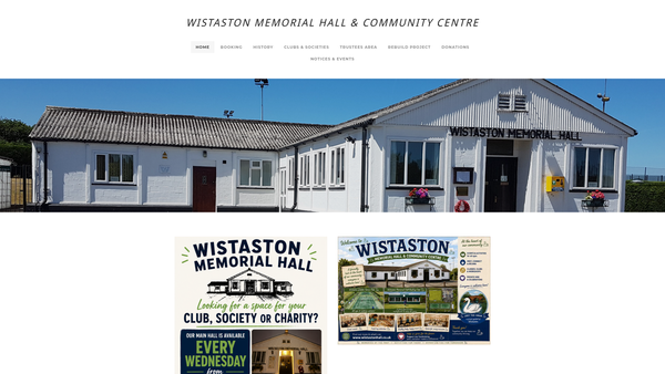 Screenshot of the Wistaston Memorial Hall And Community Centre website