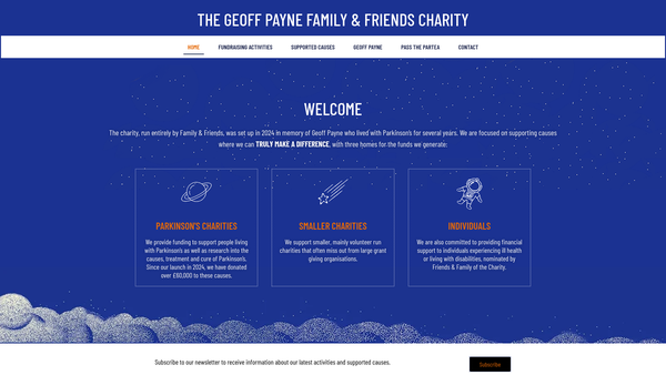 Screenshot of the The Geoff Payne Family And Friends Charity website