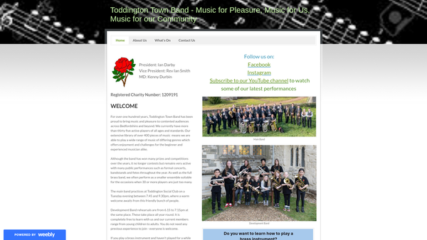 Screenshot of the Toddington Town Band website