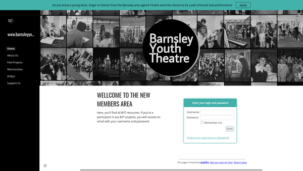 Screenshot of the Barnsley Youth Theatre website