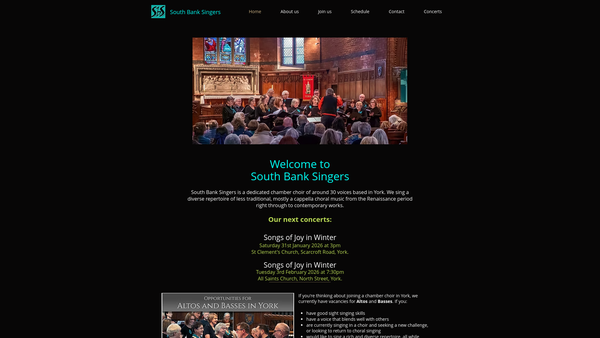 Screenshot of the South Bank Singers website
