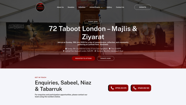 Screenshot of the 72 Taboot London Foundation website