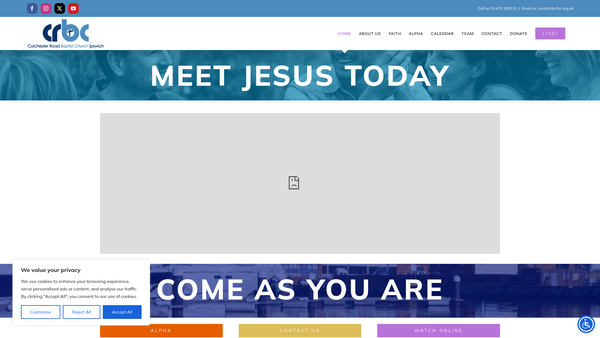 Screenshot of the Colchester Road Baptist Church, Ipswich website