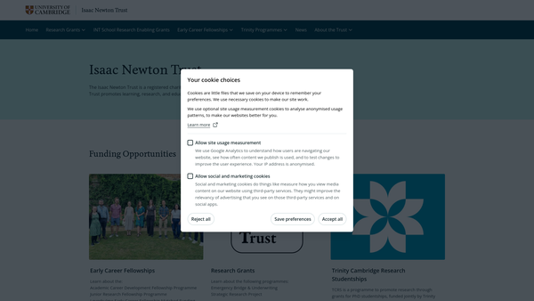 Screenshot of the The Isaac Newton Trust website