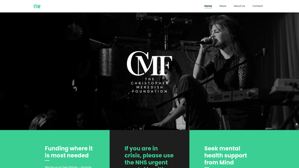 Screenshot of the The Christopher Meredith Foundation website