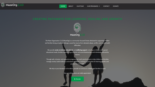 Screenshot of the The Maze Organisation CIO website