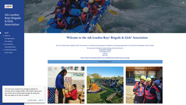 Screenshot of the 4th London Boys' Brigade & Girls' Association website