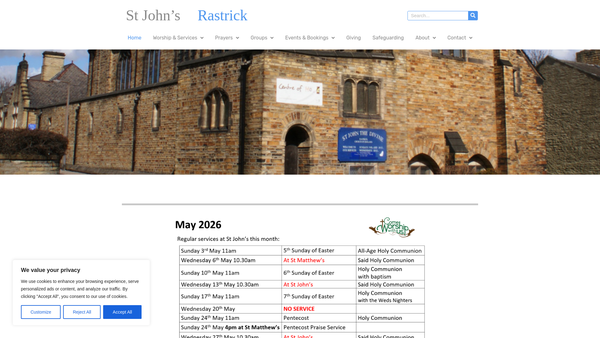 Screenshot of the The Parochial Church Council Of The Ecclesiastical Parish Of St John The Divine, Rastrick website