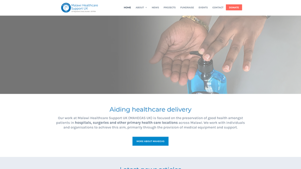 Screenshot of the Malawi Health Care Support (UK) website