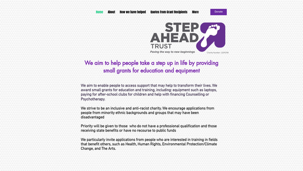 Screenshot of the The Step Ahead Trust website